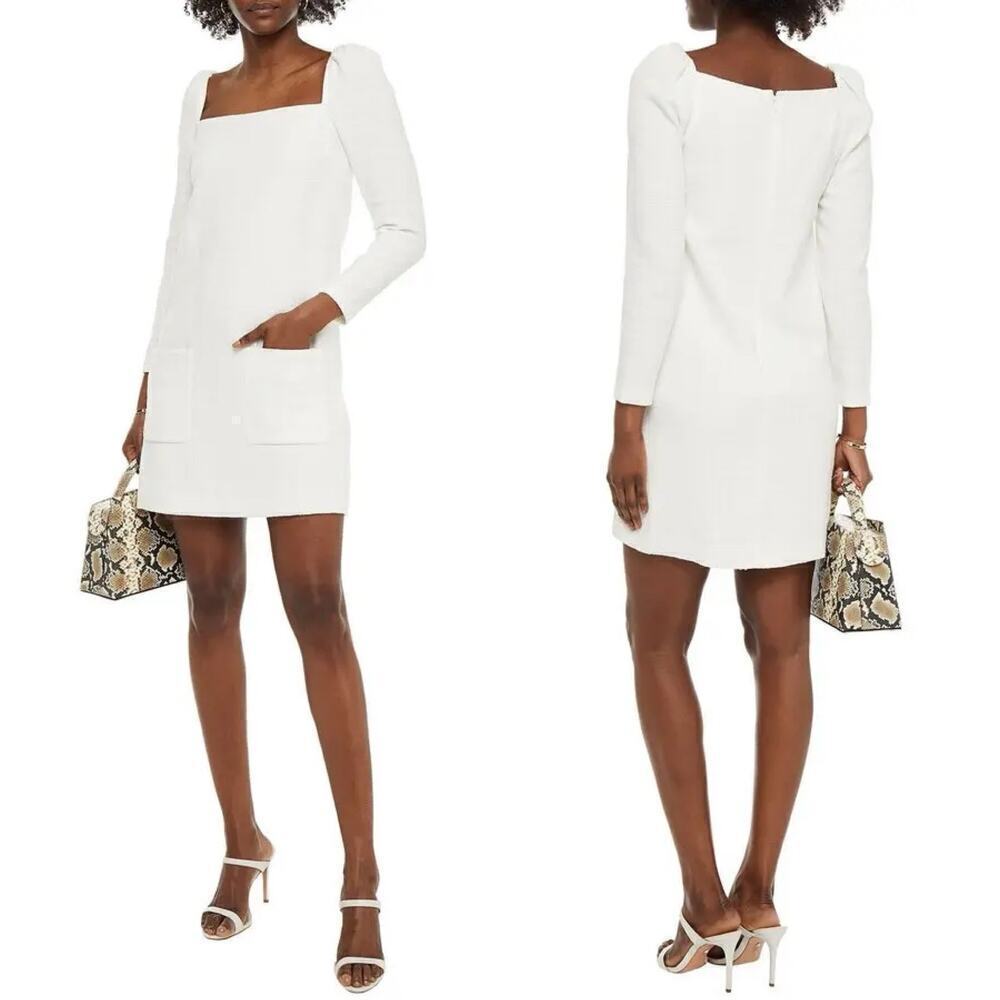 Veronica Beard Alona Tweed Mini Dress Ivory/White Size 2 Puff Sleeve Square Neck